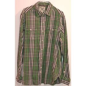 American Living Shirt Men Large Green Plaid Farmer Cowboy Long Sleeve Button Up